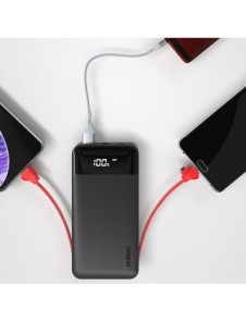 Dudao 2x USB powerbank 10000mAh 2A inbyggd kabel 3in1 Lightning / USB Typ C / micro USB 3A svart (K1A svart)