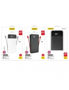 Dudao 2x USB powerbank 10000mAh 2A inbyggd kabel 3in1 Lightning / USB Typ C / micro USB 3A svart (K1A svart)