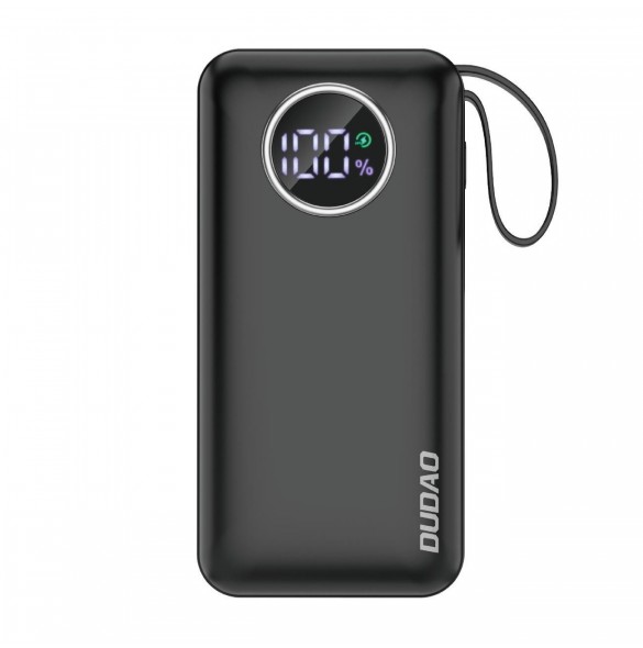 Dudao powerbank 10000mAh 1xUSB-A / 1xUSB-C 22,5W med inbyggd kabel 1xLightning / 1xUSB-C svart (K15sB)