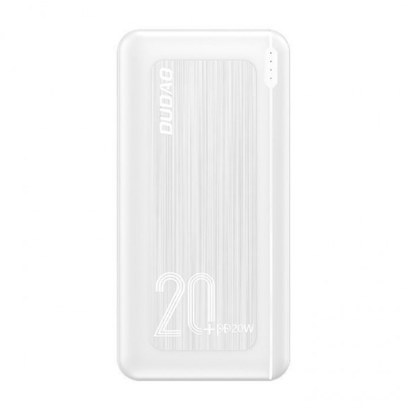 Dudao powerbank 20000 mAh Strömförsörjning 20 W Snabbladdning 3.0 2x USB / USB Typ C vit (K12PQ + vit)