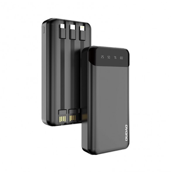 Dudao rymlig powerbank med 3 inbyggda kablar 20000mAh USB Typ C + micro USB + Blixtsvart (Dudao K6Pro +)
