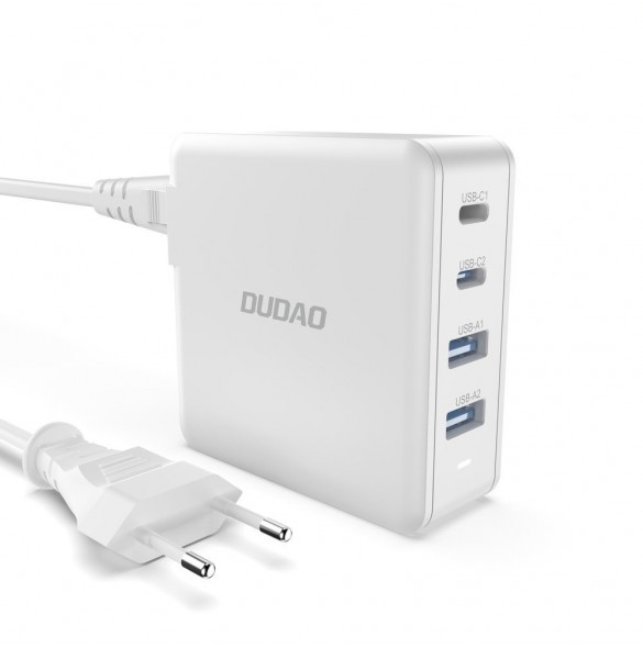 GaN 100W 2 x USB-C / 2 x USB snabbladdare Dudao A100EU - vit