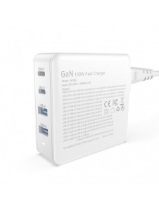 GaN 100W 2 x USB-C / 2 x USB snabbladdare Dudao A100EU - vit