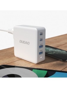 GaN 100W 2 x USB-C / 2 x USB snabbladdare Dudao A100EU - vit