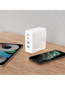 GaN 100W 2 x USB-C / 2 x USB snabbladdare Dudao A100EU - vit