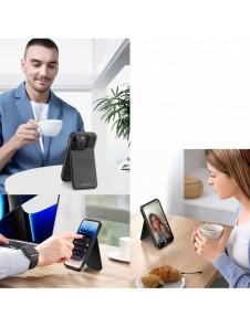 3 i 1 fodral för iPhone 14 Pro Max med MagSafe Wallet RFID Blockeringsställ Dux Ducis Rafi Mag - Svart