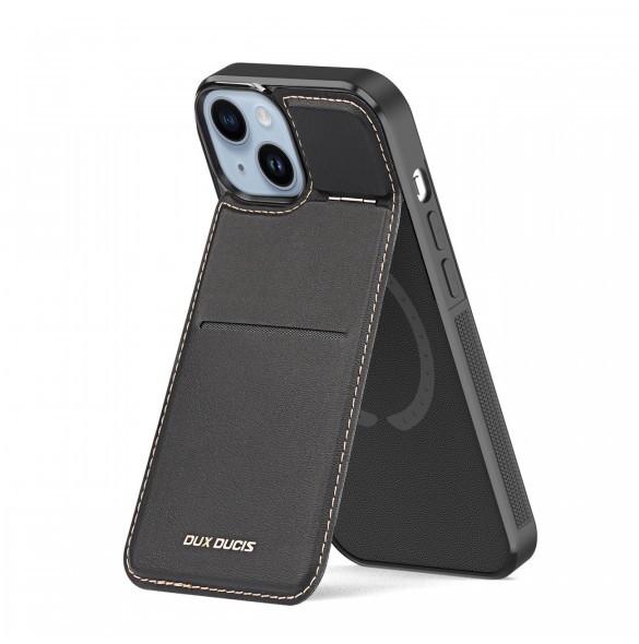 3-i-1 plånboksfodral med stativ för iPhone 15 MagSafe RFID Blocking Dux Ducis Rafi Mag - Svart
