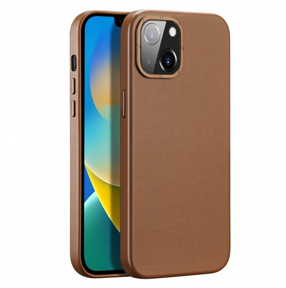 Dux Ducis Grit Läderfodral för iPhone 14 Elegant konstläderfodral (MagSafe-kompatibel) Brun