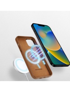 Dux Ducis Grit Läderfodral för iPhone 14 Elegant konstläderfodral (MagSafe-kompatibel) Brun