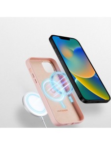 Dux Ducis Grit Läderfodral för iPhone 14 Elegant konstläderfodral (MagSafe-kompatibelt) Rosa