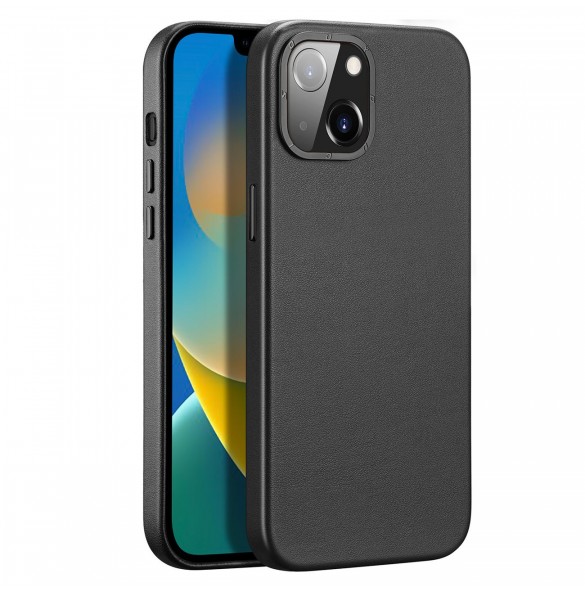 Dux Ducis Grit Läderfodral för iPhone 14 Plus Elegant konstläderfodral (MagSafe-kompatibelt) Svart