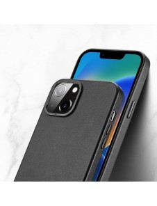 Dux Ducis Grit Läderfodral för iPhone 14 Plus Elegant konstläderfodral (MagSafe-kompatibelt) Svart