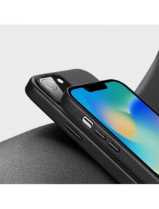 Dux Ducis Grit Läderfodral för iPhone 14 Plus Elegant konstläderfodral (MagSafe-kompatibelt) Svart