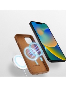 Dux Ducis Grit Läderfodral för iPhone 14 Plus Elegant konstläderfodral (MagSafe-kompatibel) Brun