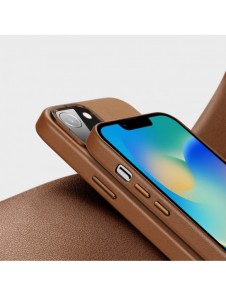 Dux Ducis Grit Läderfodral för iPhone 14 Plus Elegant konstläderfodral (MagSafe-kompatibel) Brun