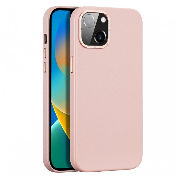 Dux Ducis Grit Läderfodral för iPhone 14 Plus Elegant konstläderfodral (MagSafe-kompatibelt) Rosa