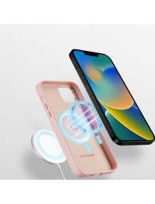 Dux Ducis Grit Läderfodral för iPhone 14 Plus Elegant konstläderfodral (MagSafe-kompatibelt) Rosa