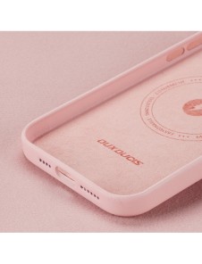 Dux Ducis Grit Läderfodral för iPhone 14 Plus Elegant konstläderfodral (MagSafe-kompatibelt) Rosa