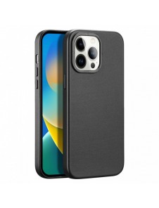 Dux Ducis Grit Läderfodral för iPhone 14 Pro Elegant konstläderfodral (MagSafe-kompatibelt) Svart