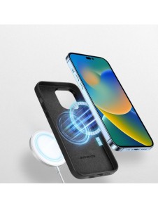 Dux Ducis Grit Läderfodral för iPhone 14 Pro Elegant konstläderfodral (MagSafe-kompatibelt) Svart