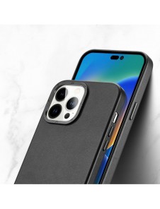 Dux Ducis Grit Läderfodral för iPhone 14 Pro Elegant konstläderfodral (MagSafe-kompatibelt) Svart