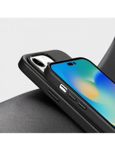 Dux Ducis Grit Läderfodral för iPhone 14 Pro Elegant konstläderfodral (MagSafe-kompatibelt) Svart