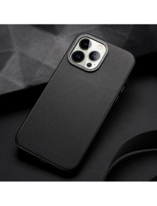 Dux Ducis Grit Läderfodral för iPhone 14 Pro Elegant konstläderfodral (MagSafe-kompatibelt) Svart