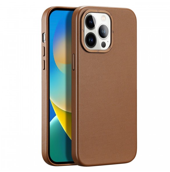 Dux Ducis Grit Läderfodral för iPhone 14 Pro Elegant konstläderfodral (MagSafe-kompatibel) Brun