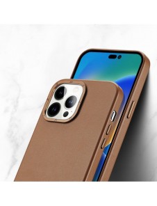 Dux Ducis Grit Läderfodral för iPhone 14 Pro Elegant konstläderfodral (MagSafe-kompatibel) Brun