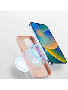 Dux Ducis Grit läderfodral för iPhone 14 Pro Elegant konstläderfodral (MagSafe-kompatibelt) Rosa