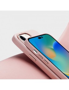 Dux Ducis Grit läderfodral för iPhone 14 Pro Elegant konstläderfodral (MagSafe-kompatibelt) Rosa