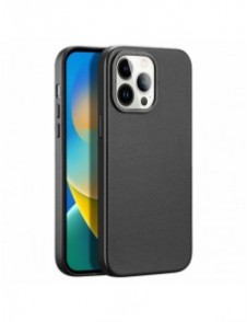 Dux Ducis Grit Läderfodral för iPhone 14 Pro Max Elegant konstläderfodral (MagSafe-kompatibelt) Svart