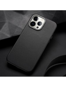 Dux Ducis Grit Läderfodral för iPhone 14 Pro Max Elegant konstläderfodral (MagSafe-kompatibelt) Svart