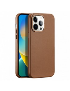 Dux Ducis Grit Läderfodral för iPhone 14 Pro Max Elegant konstläderfodral (MagSafe-kompatibel) Brun