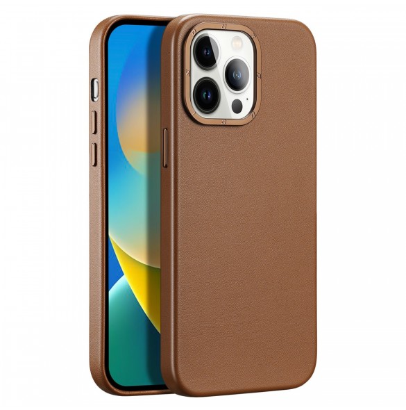 Dux Ducis Grit Läderfodral för iPhone 14 Pro Max Elegant konstläderfodral (MagSafe-kompatibel) Brun