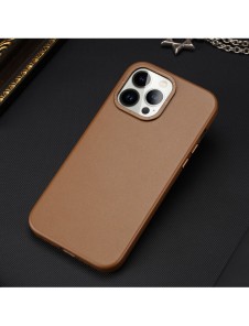 Dux Ducis Grit Läderfodral för iPhone 14 Pro Max Elegant konstläderfodral (MagSafe-kompatibel) Brun