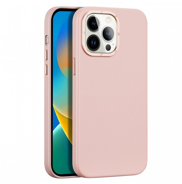 Dux Ducis Grit Läderfodral för iPhone 14 Pro Max Elegant fodral i konstläder (MagSafe-kompatibelt) Rosa