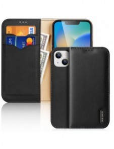 Dux Ducis Hivo Läder Flip Cover Plånbok i äkta läder för kort och dokument iPhone 14 Plus Svart
