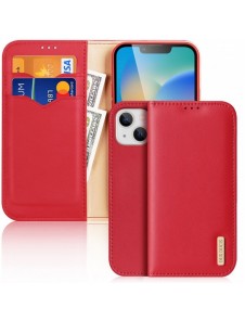 Dux Ducis Hivo Läder Flip Cover Plånbok i äkta läder för kort och dokument iPhone 14 Plus Röd