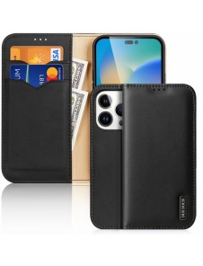 Dux Ducis Hivo Läder Flip Cover Plånbok i äkta läder för kort och dokument iPhone 14 Pro Black