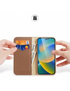 Dux Ducis Hivo Läder Flip Cover Plånbok i äkta läder för kort och dokument iPhone 14 Pro Brown