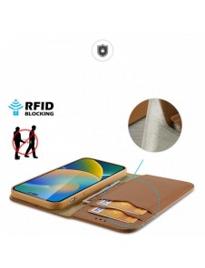 Dux Ducis Hivo Läder Flip Cover Plånbok i äkta läder för kort och dokument iPhone 14 Pro Brown