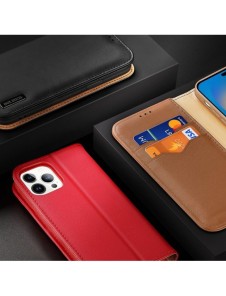 Dux Ducis Hivo Läder Flip Cover Plånbok i äkta läder för kort och dokument iPhone 14 Pro Max Brun