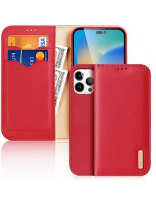 Dux Ducis Hivo Läder Flip Cover Plånbok i äkta läder för kort och dokument iPhone 14 Pro Max Röd