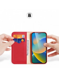Dux Ducis Hivo Läder Flip Cover Plånbok i äkta läder för kort och dokument iPhone 14 Pro Max Röd