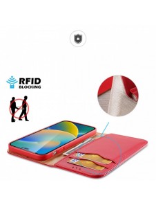Dux Ducis Hivo Läder Flip Cover Plånbok i äkta läder för kort och dokument iPhone 14 Pro Red
