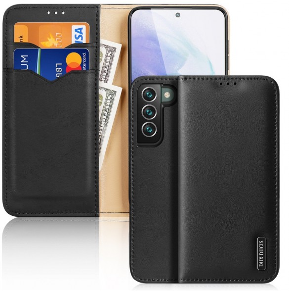 Dux Ducis Hivo Läder Flip Cover Plånbok i äkta läder för kort och dokument Samsung Galaxy S22 + (S22 Plus) Svart