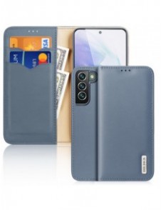 Dux Ducis Hivo Läder Flip Cover Plånbok i äkta läder för kort och dokument Samsung Galaxy S22 + (S22 Plus) Blå