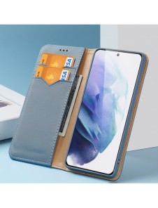 Dux Ducis Hivo Läder Flip Cover Plånbok i äkta läder för kort och dokument Samsung Galaxy S22 + (S22 Plus) Blå