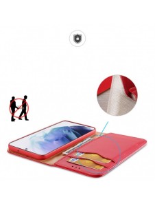 Dux Ducis Hivo Läder Flip Cover Plånbok i äkta läder för kort och dokument Samsung Galaxy S22 + (S22 Plus) Röd